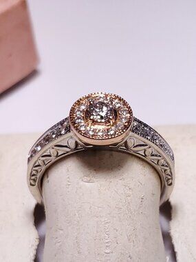 Estate .50ctw Natural Diamond Halo SI3 I1 GH 14Kt Rose and WG Engagement Ring246